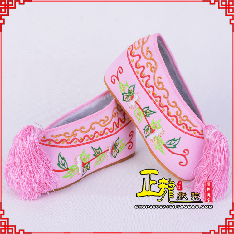 淮安花旦鞋女绣花彩鞋 舒适款草花内高彩鞋