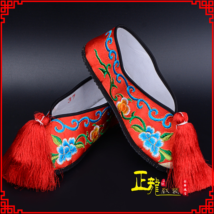 淮安京剧越剧戏曲彩鞋花旦绣花 普平底彩鞋